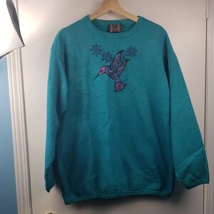 Vintage Dagoli Turquoise Hummingbird Sweatshirt  Crewneck Size Large